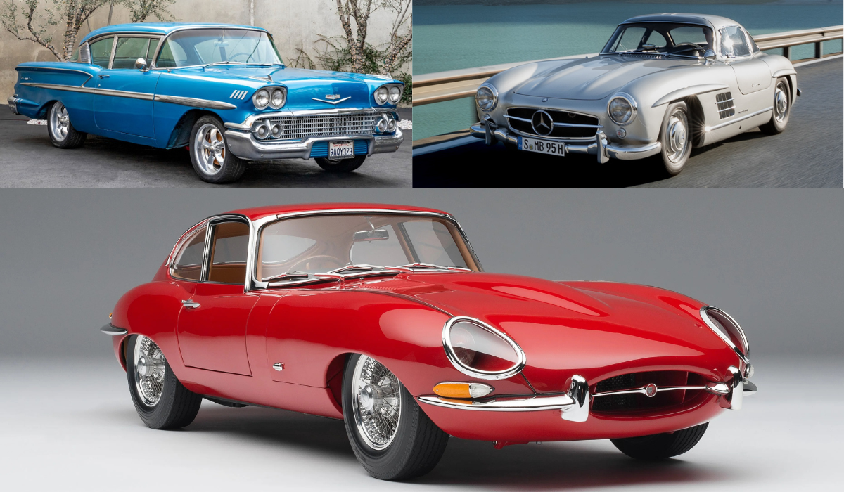 Jaguar E-Type to a Chevrolet Bel Air or a Mercedes-Benz 300SL Gullwing 